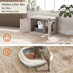 unipaws Designer Cat Washroom Storage Bench, Litter Box Cover, Sturdy Wooden Structure, Spacious Storage, Easy Assembly, Fit Most of Litter Box, Weathered Grey