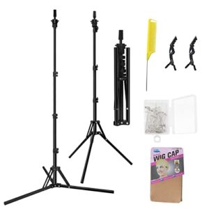 DANSEE Wig Stand Tripod Metal Adjustable Mannequin Head Stand Upgrade Foldable Wig Head Stand for Cosmetology Hairdressing Training