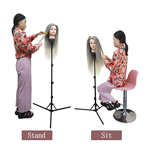 DANSEE Wig Stand Tripod Metal Adjustable Mannequin Head Stand Upgrade Foldable Wig Head Stand for Cosmetology Hairdressing Training