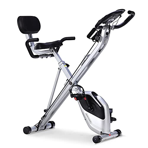 Davcreator Foldable Fitness Exercise Bike, Magnetic Folding Indoor Exercise Bicycle, 2-in-1 Recumbent & Upright Stationary Bike with Arm Workout for Home