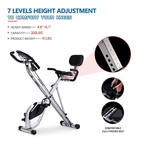 Davcreator Foldable Fitness Exercise Bike, Magnetic Folding Indoor Exercise Bicycle, 2-in-1 Recumbent & Upright Stationary Bike with Arm Workout for Home