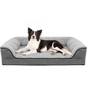 orthopedic dog bed, bolster couch dog bed for large dogs, removable washable cover pet bed, foam nonskid dog mat (large(36”*26”), grey)