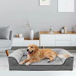 Orthopedic Dog Bed, Bolster Couch Dog Bed for Large Dogs, Removable Washable Cover Pet Bed, Foam Nonskid Dog Mat (Large(36''*26''), Grey)