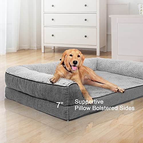 Orthopedic Dog Bed, Bolster Couch Dog Bed for Large Dogs, Removable Washable Cover Pet Bed, Foam Nonskid Dog Mat (Large(36''*26''), Grey)