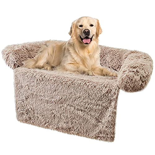 JMHUND Sagging Calming Couch Protector Pet Bed, Soft Plush Dog Sofa Mat Cover for Furniture Protector with Removable Washable Cover