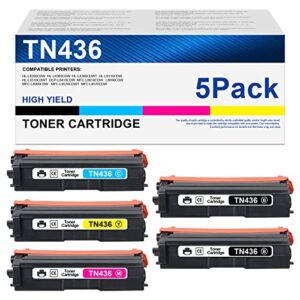 msotfun compatible tn436 super high-yield toner cartridge replacement for brother tn436 tn-436 mfc-l8900 l9570 hl-l8360 l9310 printer (black cyan yellow magenta,5-pack)