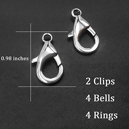 IVIA PET 4 Sets Cat Bell for Dog Collar Charm Training Pet Pendant Accessories with 2 Pack Stainless Steel Dog Tag Clips(2 X-Small Silver)