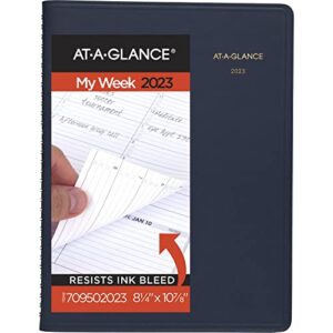 AT-A-GLANCE 2023 Weekly Planner, Quarter-Hourly Appointment Book, 13 Months, 8-1/4" x 11", Large, Navy (7095020)