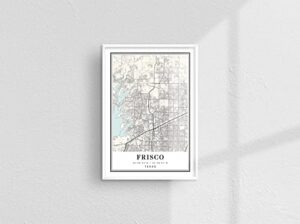 frisco texas tx city vintage map poster | 11×17 12×18 16×24 24×36 minimalist unframed traveler wall art | modern hometown city artwork print | home office decor for gifts