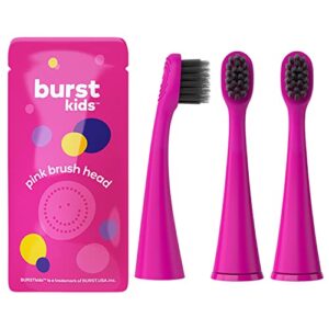 burstkids electric toothbrush replacement heads – charcoal-infused, soft bristles for deep clean, stain removal, healthy smile and fresh breath, 3pk, pink
