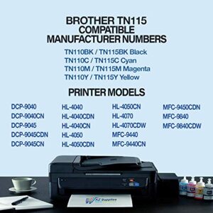 AZ Supplies © Premium OEM Quality 5PK TN115 High Yield Toner Cartridges Color Set + Black Professionally Remanufactured for Brother DCP-9040CN, DCP-9045CDN, HL-4040CDN, HL-4040CN, HL-4070CDW, MFC-9440CN, MFC-9450CDN, MFC-9840CDW Printers (2x Black, 1x Cya