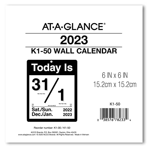 AT-A-GLANCE 2023 Daily Wall Calendar Refill, "Today Is", 6" x 6", Small (K150)