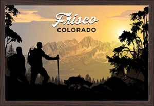 frisco, colorado, hiker and mountain scene (24×36 giclee fine art print, recycled wood frame, espresso brown)
