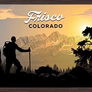 Frisco, Colorado, Hiker and Mountain Scene (24x36 Giclee Fine Art Print, Recycled Wood Frame, Espresso Brown)