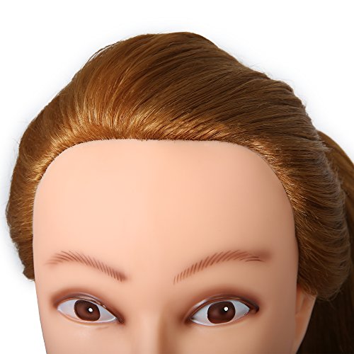 SILKY 26"-28" Long Hair Mannequin Head with 60% Real Hair, Hairdresser Practice Training Head Cosmetology Manikin Doll Head with 9 Tools and Clamp - #27 Golden, Makeup On