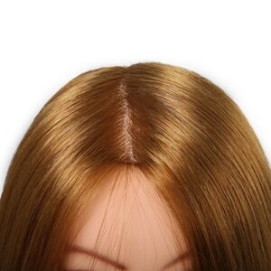 SILKY 26"-28" Long Hair Mannequin Head with 60% Real Hair, Hairdresser Practice Training Head Cosmetology Manikin Doll Head with 9 Tools and Clamp - #27 Golden, Makeup On