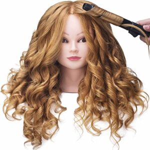 SILKY 26"-28" Long Hair Mannequin Head with 60% Real Hair, Hairdresser Practice Training Head Cosmetology Manikin Doll Head with 9 Tools and Clamp - #27 Golden, Makeup On