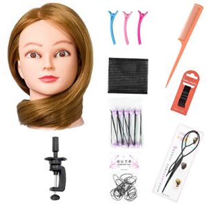 SILKY 26"-28" Long Hair Mannequin Head with 60% Real Hair, Hairdresser Practice Training Head Cosmetology Manikin Doll Head with 9 Tools and Clamp - #27 Golden, Makeup On