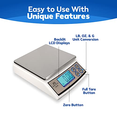 Penn Scale PS-20 Digital Kitchen Portion Scale - 20lb Electric Kitchen Scale with 0.01lb Readability - Removable Platter & LCD Display - KG, Lb, & Oz Unit Conversion (AC & Battery Powered)