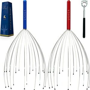 USAGA Head Scratcher, 20 Finger Head Massager, Scalp Massager, Head Whisk Massager for Head Body Stress Relax [2-Pack] Updated Version