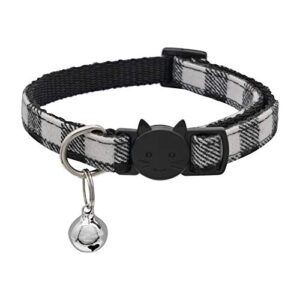 mjiya cat collar with bell, breakaway grid collar with plastic buckle, light adjustable, nylon, kitty collars (black, m)