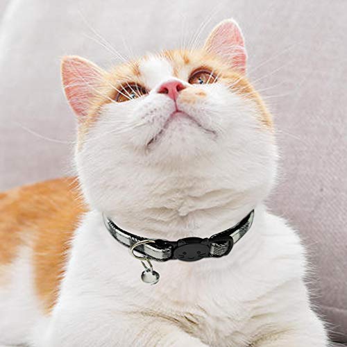 MJIYA Cat Collar with Bell, Breakaway Grid Collar with Plastic Buckle, Light Adjustable, Nylon, Kitty Collars (Black, M)