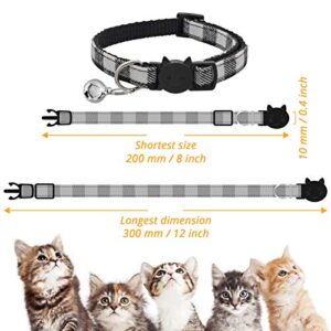 MJIYA Cat Collar with Bell, Breakaway Grid Collar with Plastic Buckle, Light Adjustable, Nylon, Kitty Collars (Black, M)