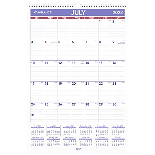AT-A-GLANCE 2022-2023 Wall Calendar, Monthly Academic, 15-1/2" x 22-3/4", Large, Student (AY328) - July 2022-June 2023