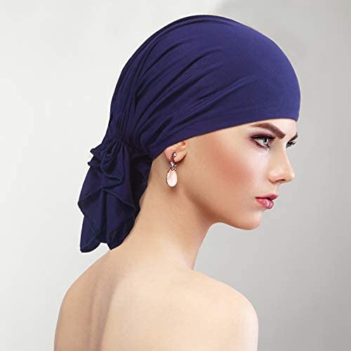 4 Pieces Slip-On Pre-Tied Head Scarves Women Headwear Turban Beanie Caps Head Wrap Headscarf for Women Girls (Grey, Camel, Navy Blue, Black)