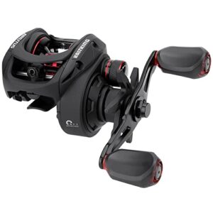 kastking brutus baitcasting fishing reel, graphite frame, 7.2:1 gear ratio, 5+1 shielded stainless-steel ball bearings,10 button magnetic braking system, 17.6lb carbon fiber drag, left hand