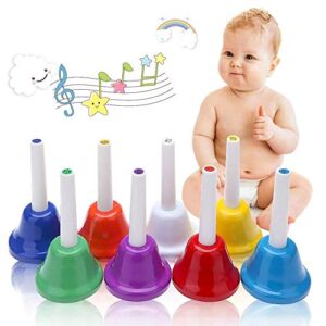 koogel coloful musical hand bell set, 8 note diatonic metal hand bells musical toy percussion instrument for festival,musical teaching,family party for kids