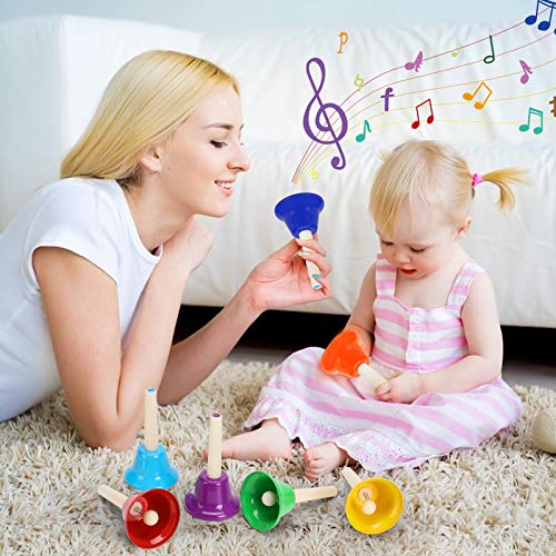 Koogel Coloful Musical Hand Bell Set, 8 Note Diatonic Metal Hand Bells Musical Toy Percussion Instrument for Festival,Musical Teaching,Family Party for Kids