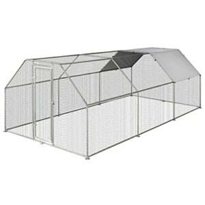 pawhut 18.5′ metal chicken coop run with roof, walk-in chicken coop fence, chicken house chicken cage outdoor chicken pen hen house