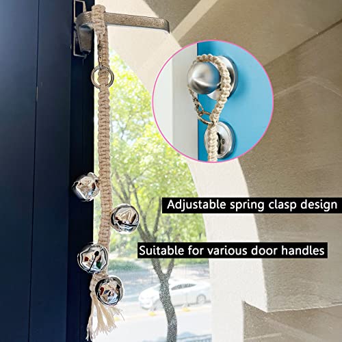 DORUI Dog Hanging Doorbells| 4 Extra Loud Dog Potty Training Bells| Adjustable Durable Braided Rope Door Bell for Dogs to Ring to Go Outside(Silver, Small)