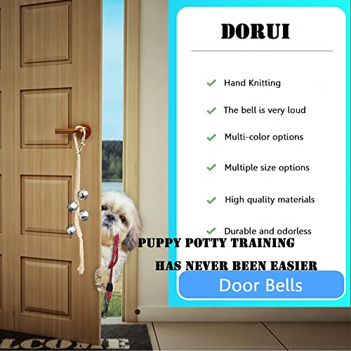 DORUI Dog Hanging Doorbells| 4 Extra Loud Dog Potty Training Bells| Adjustable Durable Braided Rope Door Bell for Dogs to Ring to Go Outside(Silver, Small)