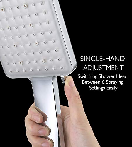 GRICH High Pressure Shower Head with Handheld, 6 Spray Modes/Settings Detachable Shower Head with Stretchable 59" 304 Stainless Steel Hose and Multi Angle Adjustable Shower Bracket