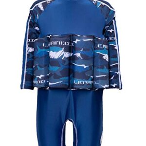 Lemandii UPF 50+ Sun Protection Long Sleeve Float Swim Suit for Kids Boys One-Piece with Adjustable Buoyancy Back Zippers for 1-10 Years Babies (Blue, Height:35.4''-39.4''/Weight:26.4lb-33lb)