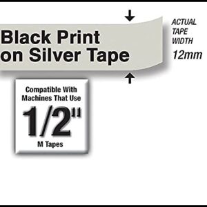 Brother M931 M Series Labeling Tape for P-Touch Labelers, 1/2-Inch W, Black On Silver