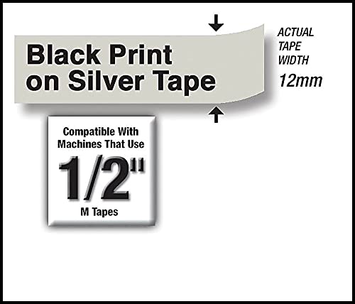 Brother M931 M Series Labeling Tape for P-Touch Labelers, 1/2-Inch W, Black On Silver