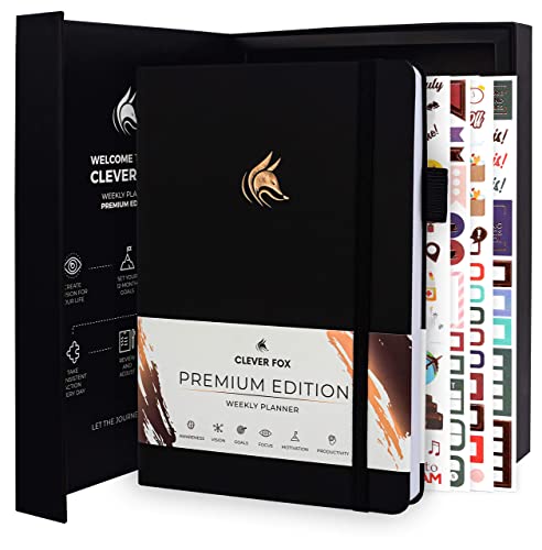 Clever Fox Planner Premium Edition – Undated Luxurious Weekly & Monthly Planner to Increase Productivity and Hit Your Goals – Organizer – Start Anytime, A5, Lasts 1 Year, Black (Weekly)