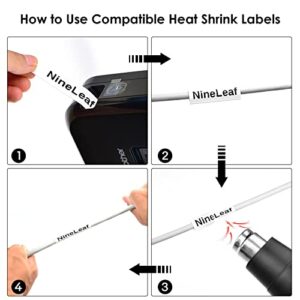 NineLeaf 1 Roll Black on White Heat Shrink Tubes Label Tape Compatible for Brother HSe-221 HSe221 HS221 HS-221 for P-Touch PT1120 PTD200 PT1160 Label Maker - 8.8mm (0.34inch) x 1.5m (4.92ft)