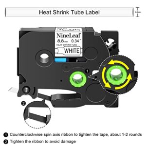 NineLeaf 1 Roll Black on White Heat Shrink Tubes Label Tape Compatible for Brother HSe-221 HSe221 HS221 HS-221 for P-Touch PT1120 PTD200 PT1160 Label Maker - 8.8mm (0.34inch) x 1.5m (4.92ft)