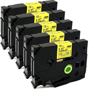 neouza 5pk compatible for brother laminated tze tz label tape cartridge 12mmx8m (tze-fx631 flexible id black on yellow)