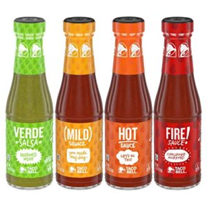 taco bell glass condiment sauce variety pack, 1 verde, 1 mild, 1 hot, 1 fire, 4 ct
