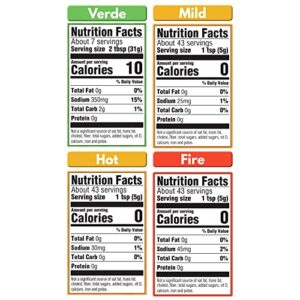 Taco Bell Glass Condiment Sauce Variety Pack, 1 Verde, 1 Mild, 1 Hot, 1 Fire, 4 CT