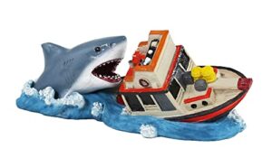 penn-plax jaws officially licensed aquarium decoration – boat attack – safe for freshwater and saltwater fish tanks – small