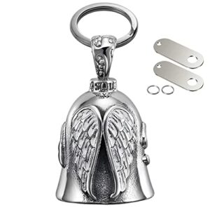 motorcycle bell guardian angel wing – good luck bell keychain for motorcycles bikes pets with wing pendant & drive safe cycling accessories for bikers riders with 1 necklace 2 hangers | angel wings
