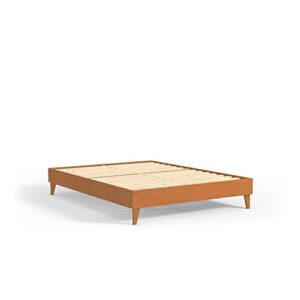 eluxurysupply wood bed frame – made with 100% new zealand pine – solid mattress platform foundation w/pressed pine slats – easy assembly – king (almond)