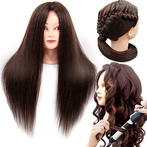 Mannequin Head with Real Hair 60% Straight Training Head with Sturdy Clamp and Tools Cosmetology Mannequin Head for Styling Braid Curly Cut Practice Doll Head Christmas Gift(4# Makeup)