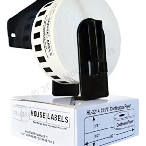 HOUSELABELS Compatible with DK-2214 Replacement Roll for Brother QL Label Printers; Continuous Length Labels; 1/2" 100 feet (12mm*30.48m) with 1 Reusable Cartridge - 12 Rolls